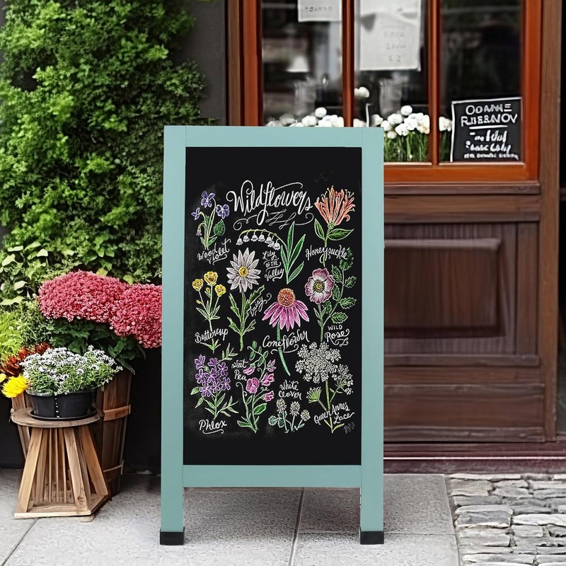 SELEAD Solid Wood A-Frame Chalkboard - 40" x 20" Magnetic Sandwich Board Signs Outdoor Standing Chalk Board Easel Sidewalk Pizarra for Business, Wedding, Garden - Green - Image 2